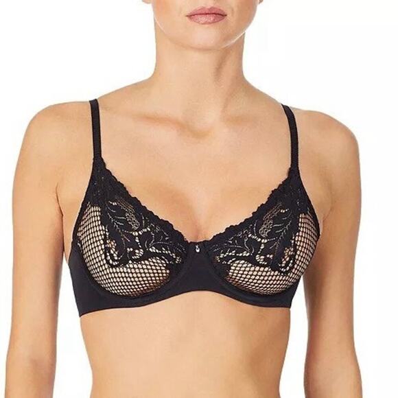 Le Mystere Lace Allure Unlined Underwire Demi Bra Adjustable Black Size 34DD NWT - Picture 1 of 13